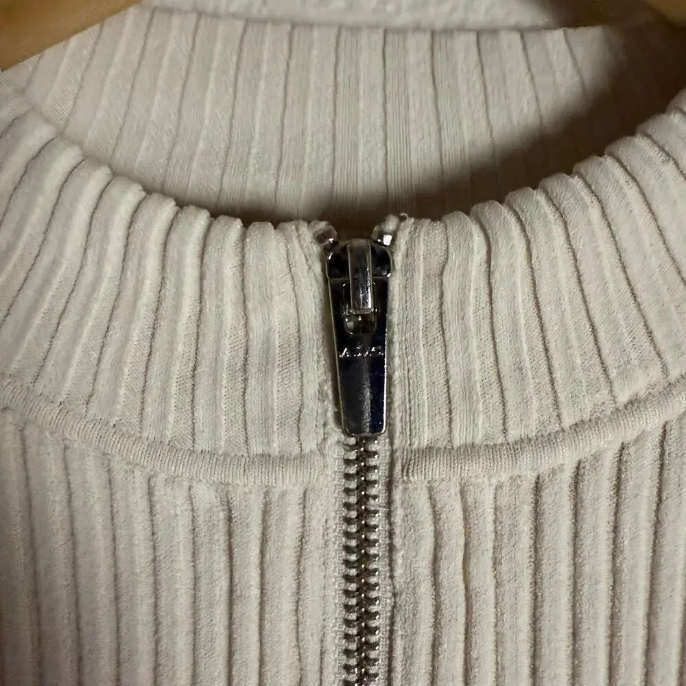 A.L.C. Noa Cream Ribbed Knit Zip Up Cardigan Sweater Size Large - Picture 11 of 12